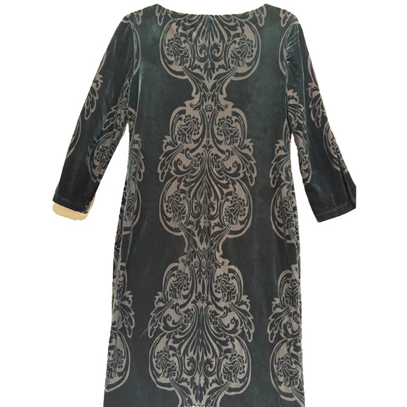 Coldwater Velvet Burnout Dark Green Shift Dress Cocktail Whimsigoth witchy Sz S - Picture 5 of 9